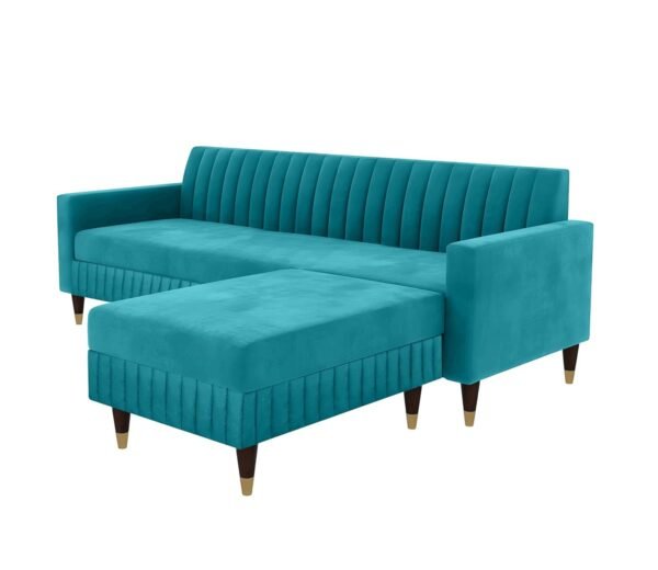 Aqualine Teal Channel-tufted Sofa With Ottoman