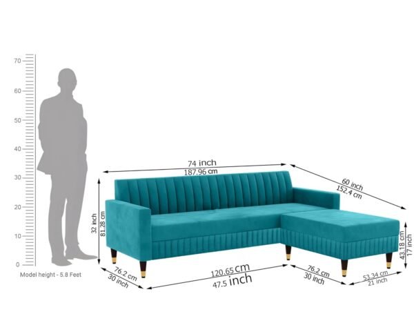 Aqualine Teal Channel-tufted Sofa With Ottoman