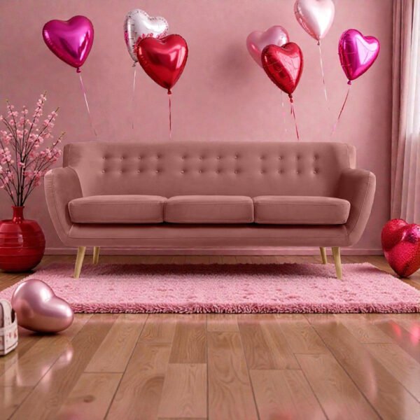 Blush Haven Tufted Fabric 3-seater Sofa