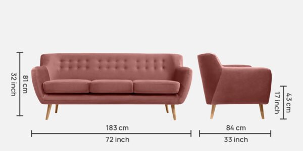 Blush Haven Tufted Fabric 3-seater Sofa