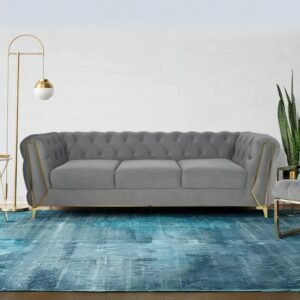 Regal Grey Tufted Upholstered 3-seater Sofa