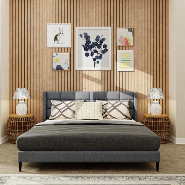 Slate Grid Upholstered Bed